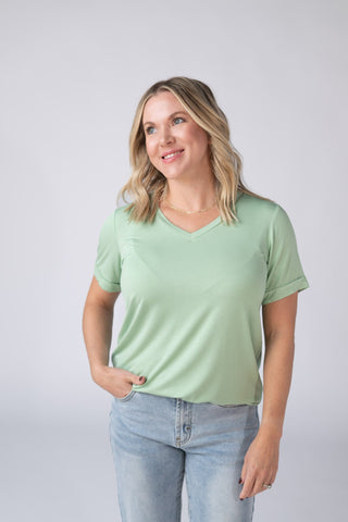 Seafoam Green Relaxed Fit V-Neck Top