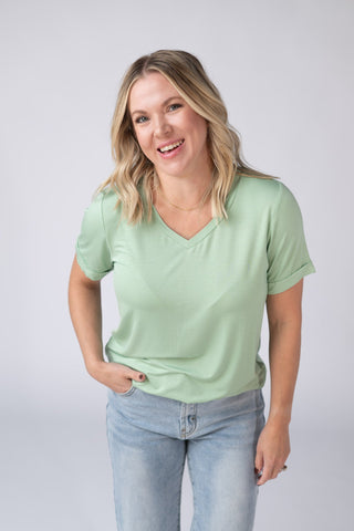 Seafoam Green Relaxed Fit V-Neck Top