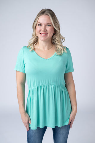 Turquoise V-Neck Babydoll Top
