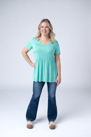 Turquoise V-Neck Babydoll Top