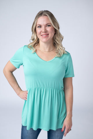 Turquoise V-Neck Babydoll Top