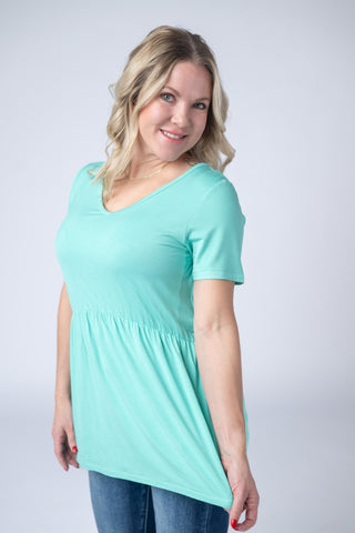 Turquoise V-Neck Babydoll Top