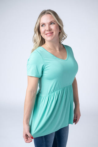 Turquoise V-Neck Babydoll Top
