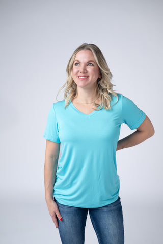Aqua Blue Relaxed Fit V-Neck Top