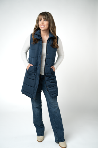Navy Harlowe Long Vest