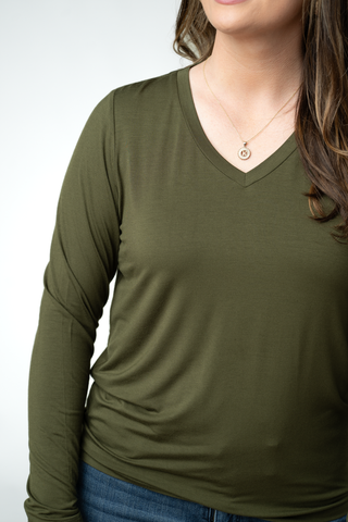 Olive Long Sleeve V-Neck Top