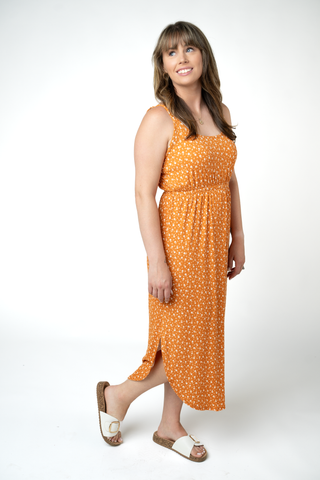 Fall Floral Ribbed Midi Dress - Made in the USA