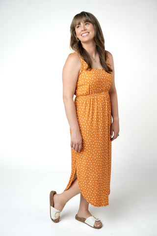 Fall Floral Ribbed Midi Dress - Made in the USA