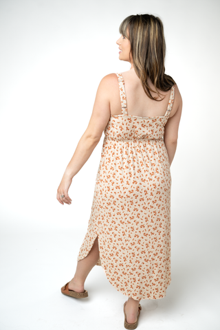 Sand and Rust Floral Ribbed Midi Dress - Made in the USA