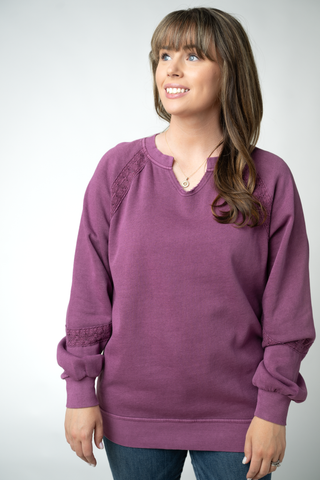 Purple Lace Accent Vintage Wash Pullover