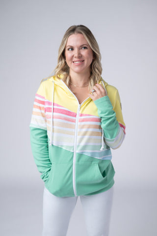 Rainbow Stripe Color Block Full Zip Hoodie