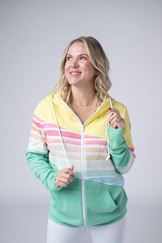 Rainbow Stripe Color Block Full Zip Hoodie