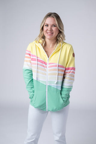 Rainbow Stripe Color Block Full Zip Hoodie