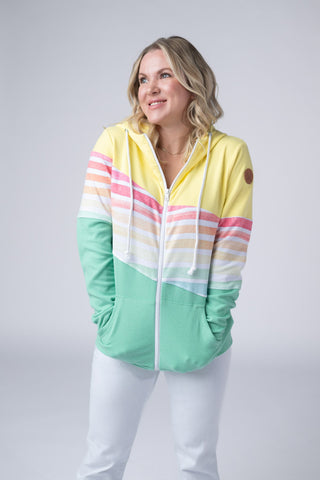 Rainbow Stripe Color Block Full Zip Hoodie
