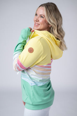 Rainbow Stripe Color Block Full Zip Hoodie