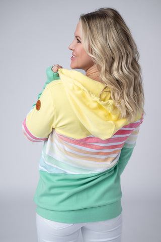 Rainbow Stripe Color Block Full Zip Hoodie