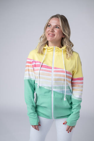 Rainbow Stripe Color Block Full Zip Hoodie