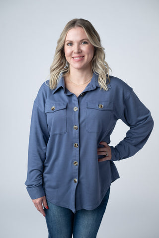 Dusty Blue Button Down Top