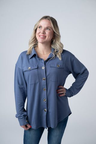 Dusty Blue Button Down Top