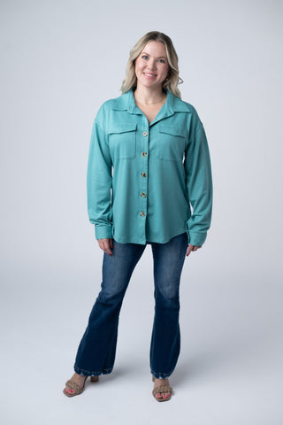 Teal Button Down Top