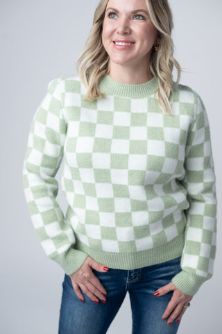 Sage & White Checkered Sweater