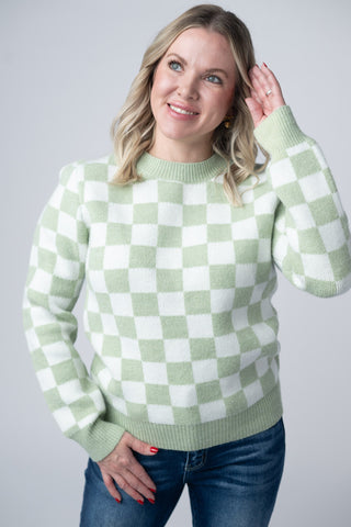 Sage & White Checkered Sweater