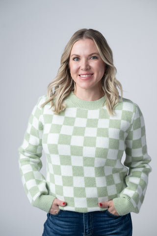 Sage & White Checkered Sweater