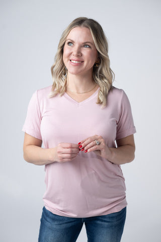 Pearl Pink Relaxed Fit V-Neck Top