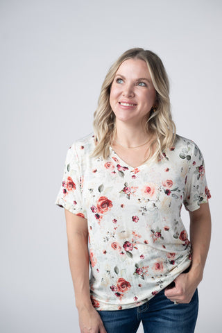 Pink Bloom Relaxed Fit V-Neck Top