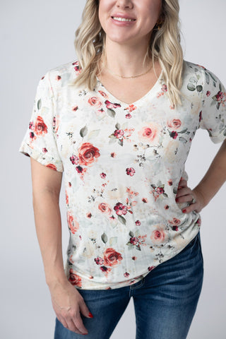Pink Bloom Relaxed Fit V-Neck Top