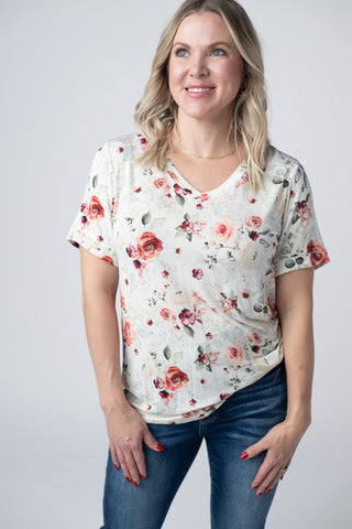Pink Bloom Relaxed Fit V-Neck Top