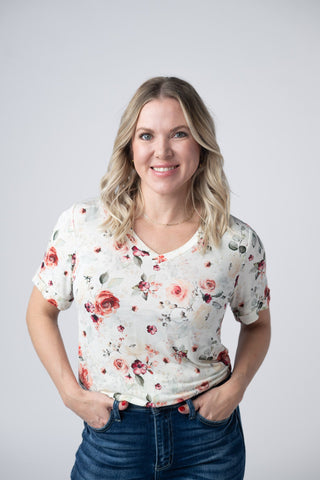 Pink Bloom Relaxed Fit V-Neck Top