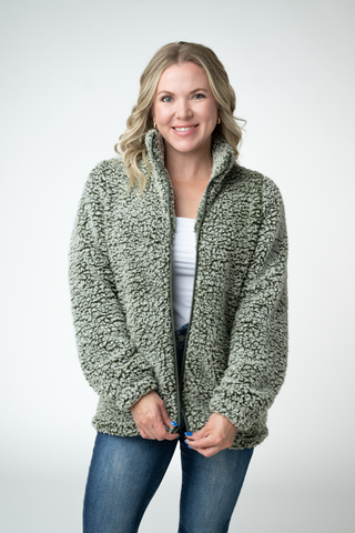 Olive Full Zip Sherpa