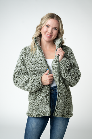 Olive Full Zip Sherpa