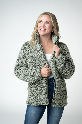Olive Full Zip Sherpa
