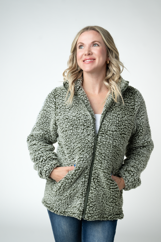 Olive Full Zip Sherpa