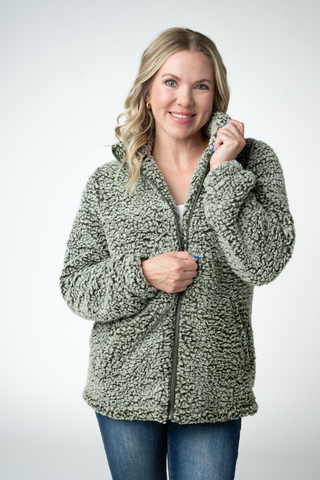 Olive Full Zip Sherpa