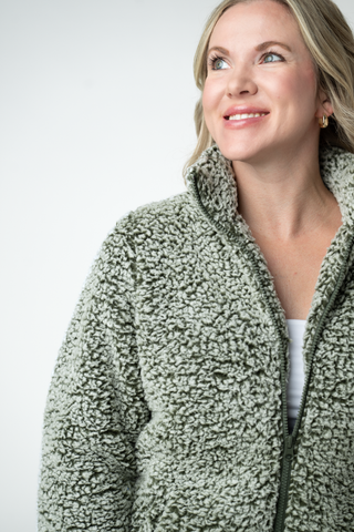Olive Full Zip Sherpa