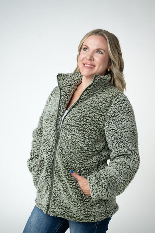 Olive Full Zip Sherpa