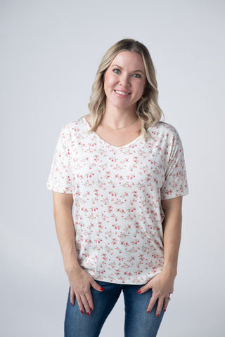 Micro Pink Floral V-Neck Top