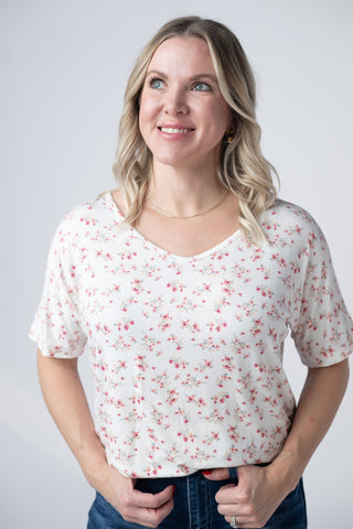Micro Pink Floral V-Neck Top