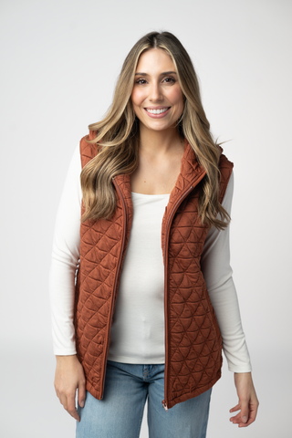 Rust Geometric Hooded Vest