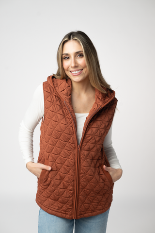 Rust Geometric Hooded Vest