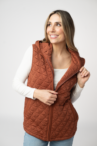 Rust Geometric Hooded Vest