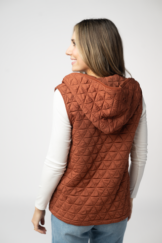 Rust Geometric Hooded Vest