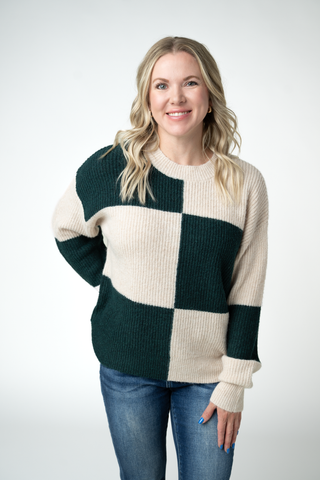 Evergreen & Cream Block Sweater