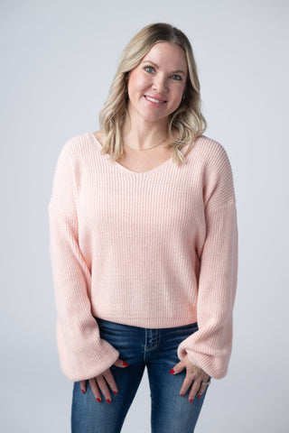 Light Pink V-Neck Bow Sweater