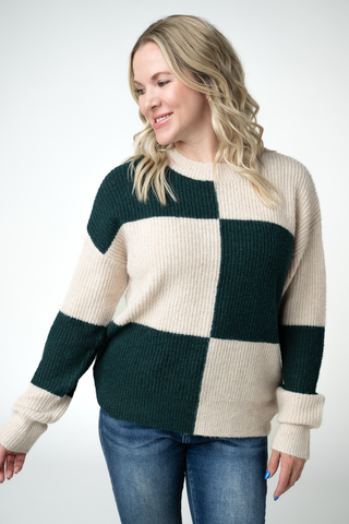 Evergreen & Cream Block Sweater