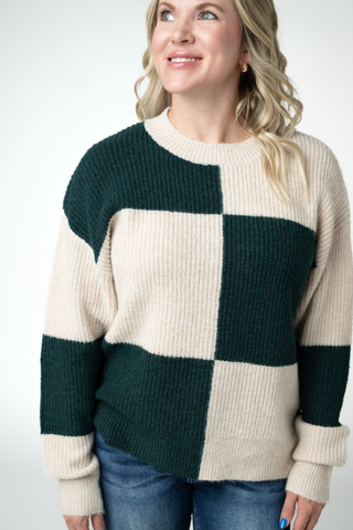 Evergreen & Cream Block Sweater