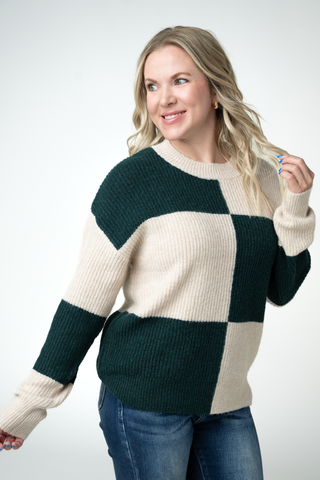 Evergreen & Cream Block Sweater